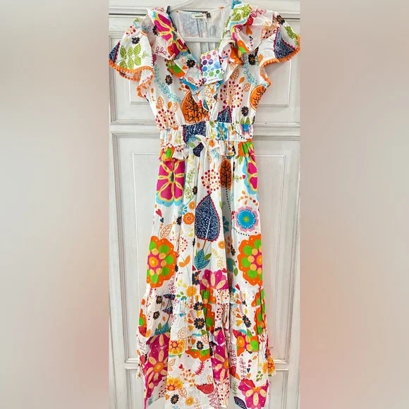 NWT SZ L Maude Vivante Colorful Floral Ana Dress summer garden - Picture 1 of 12